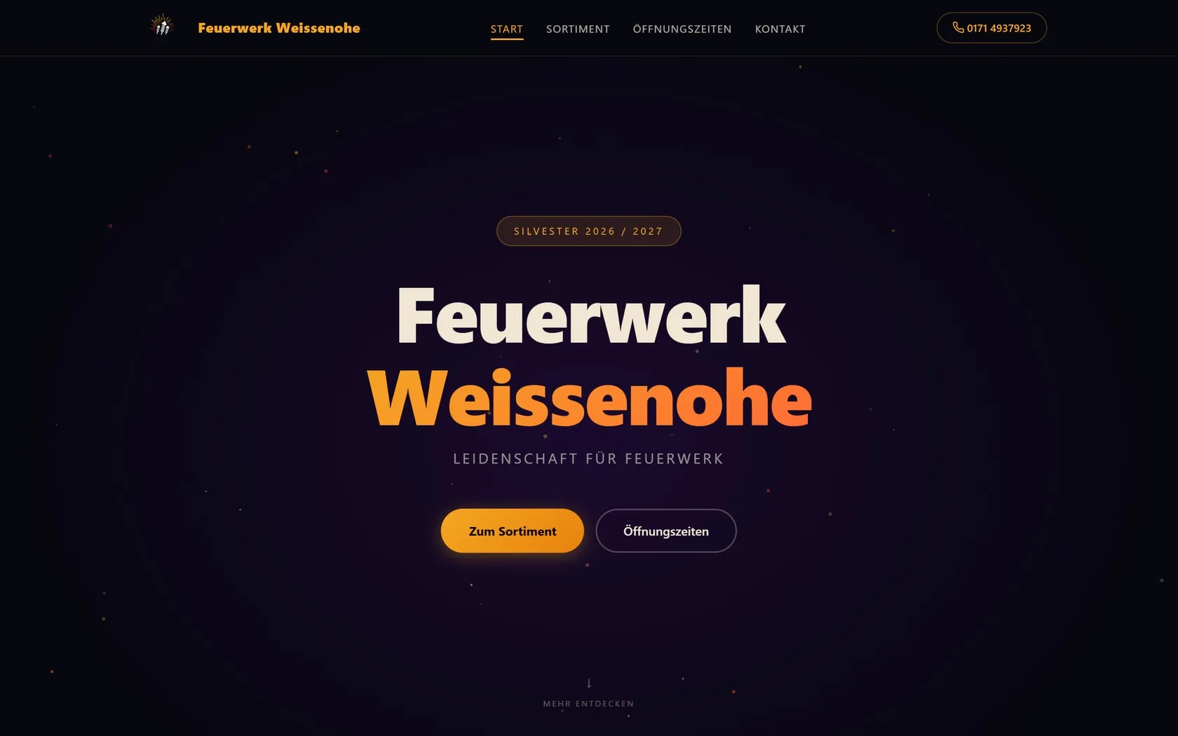 Startseite von Feuerwerk Weißenohe, Ansicht im Browser